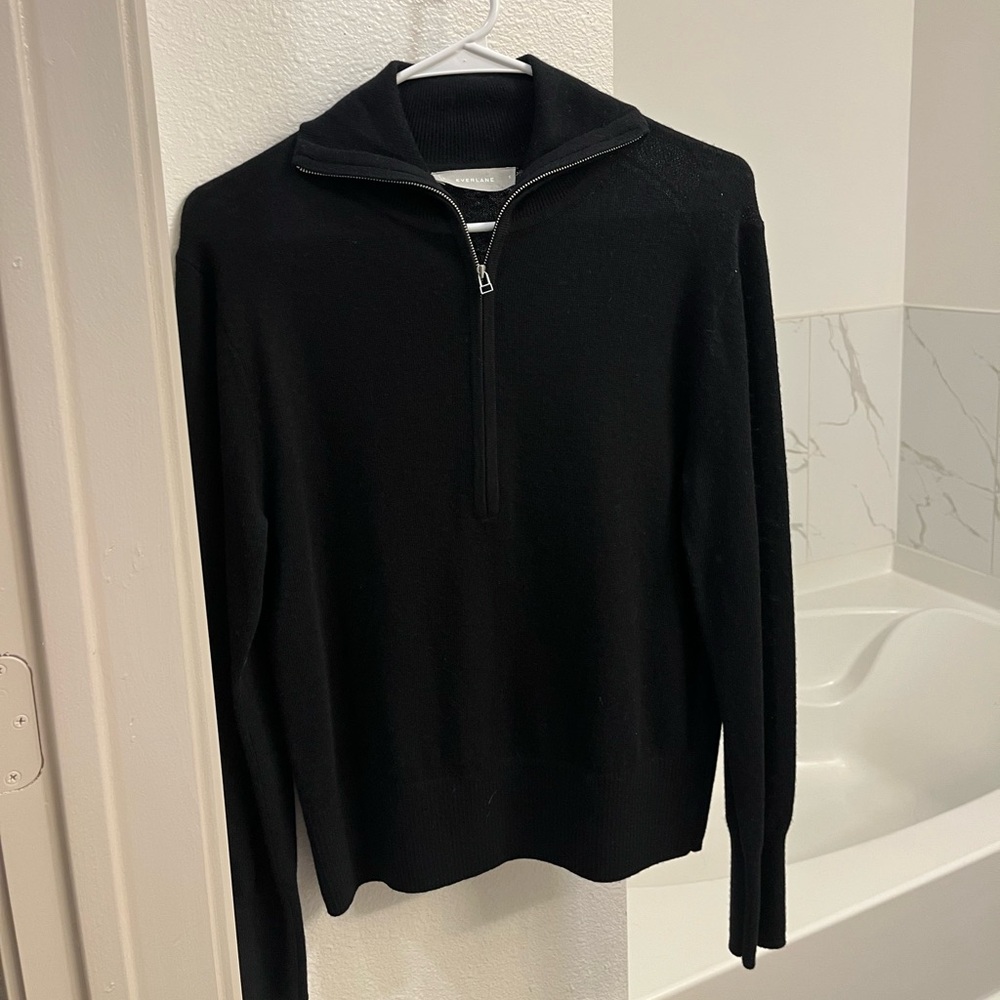 Everlane Black Wool Half Zip Sweater